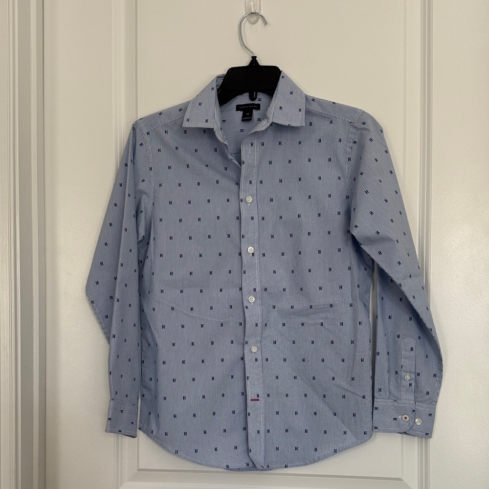 Tommy Hilfiger Kids Light Blue Patterned Button Down Shirt